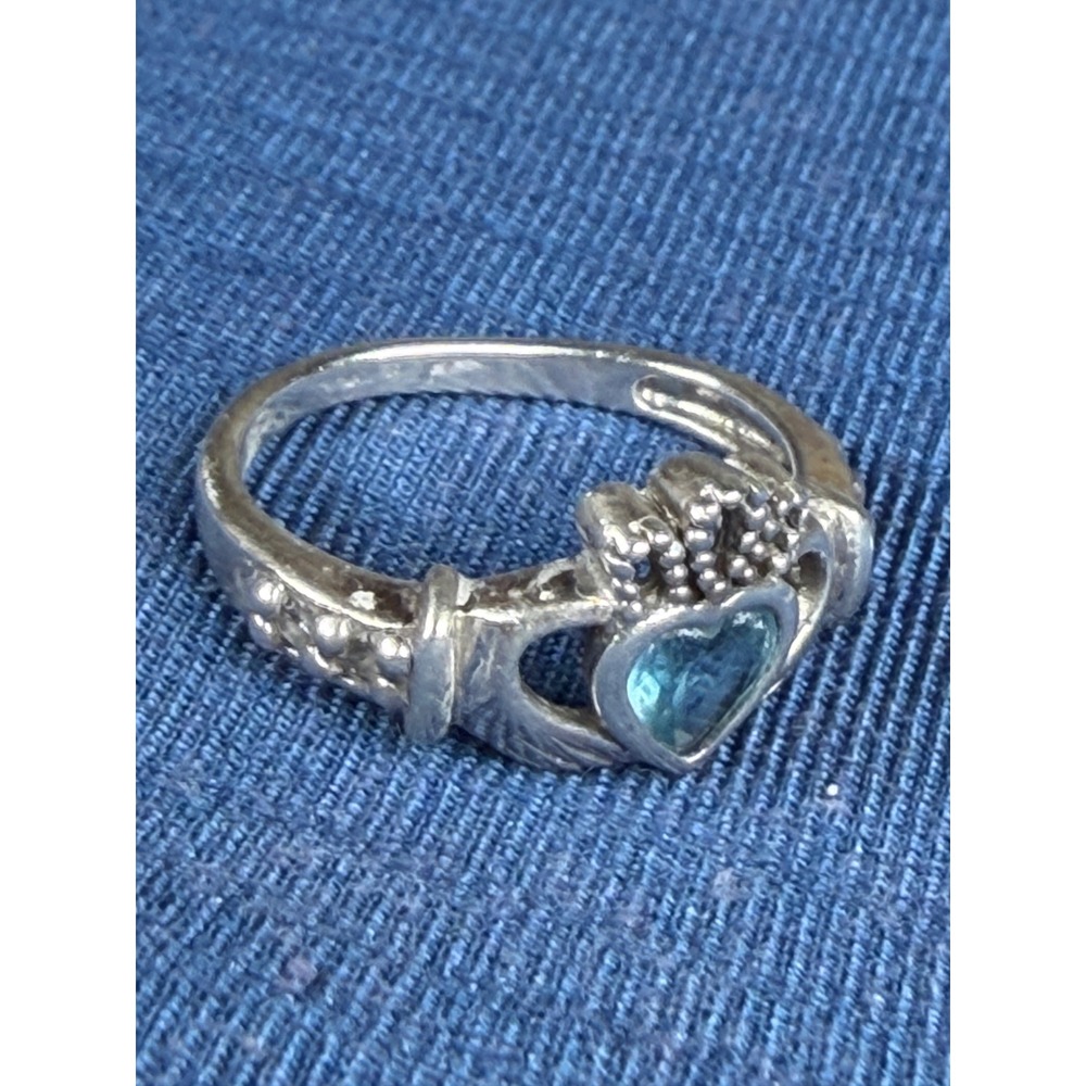 Sterling Silver 925 Claddagh Ring Blue Heart Stone Celtic Irish Jewelry  4.5
